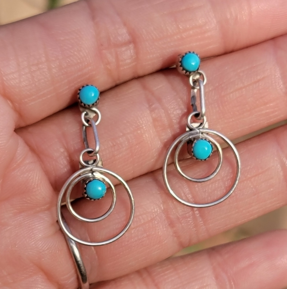 Stunning sterling silver Sleeping Beauty turquoise double hoop paperclip link da